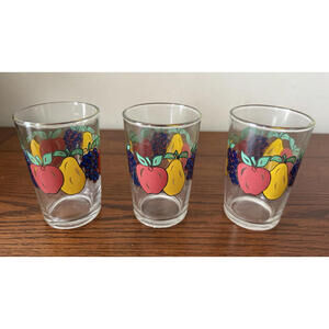 Vintage KIG Indonesia Fruit Glasses Set Of 3 Grapes Apples Pears Cottagecore